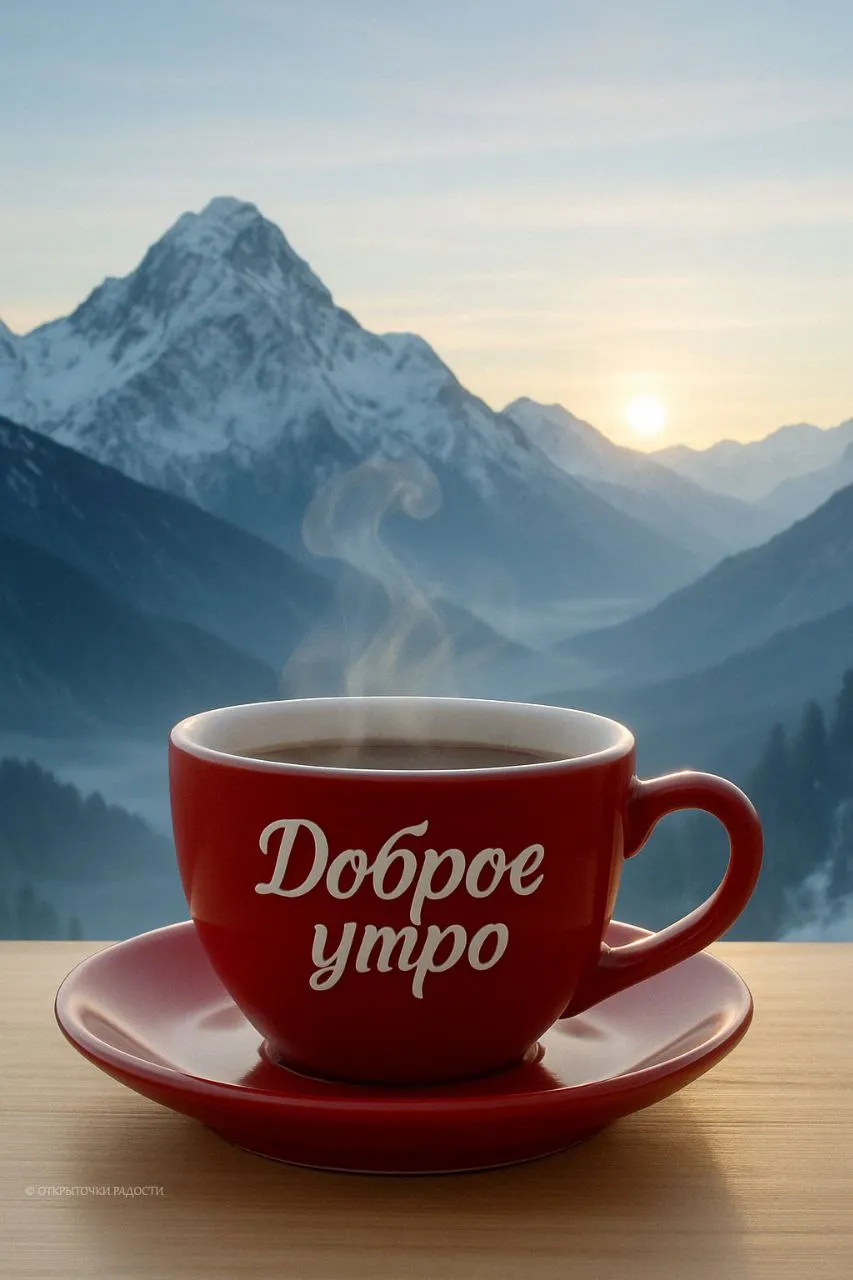 Открытка «Кофе с видом на горы»