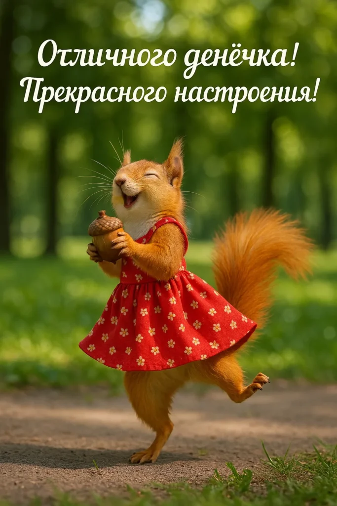 Открытка «Отличного денёчка с весёлой белочкой»