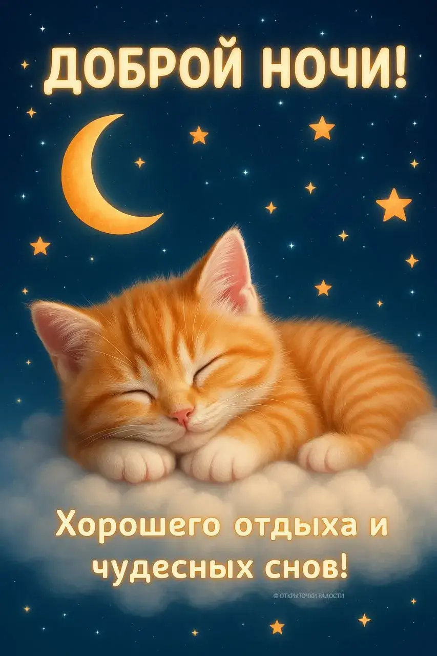 Открытка «Спящий котёнок на облаке»
