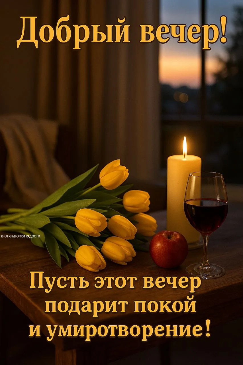 Открытка «Вечер с вином и цветами»