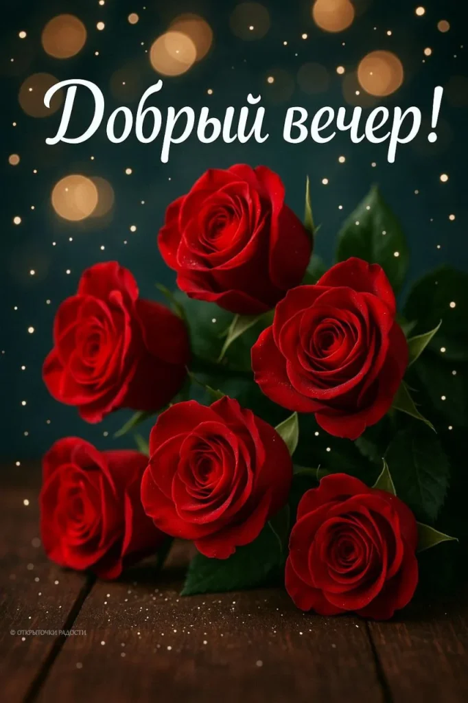 Открытка «Пожелание доброго вечера с цветами»