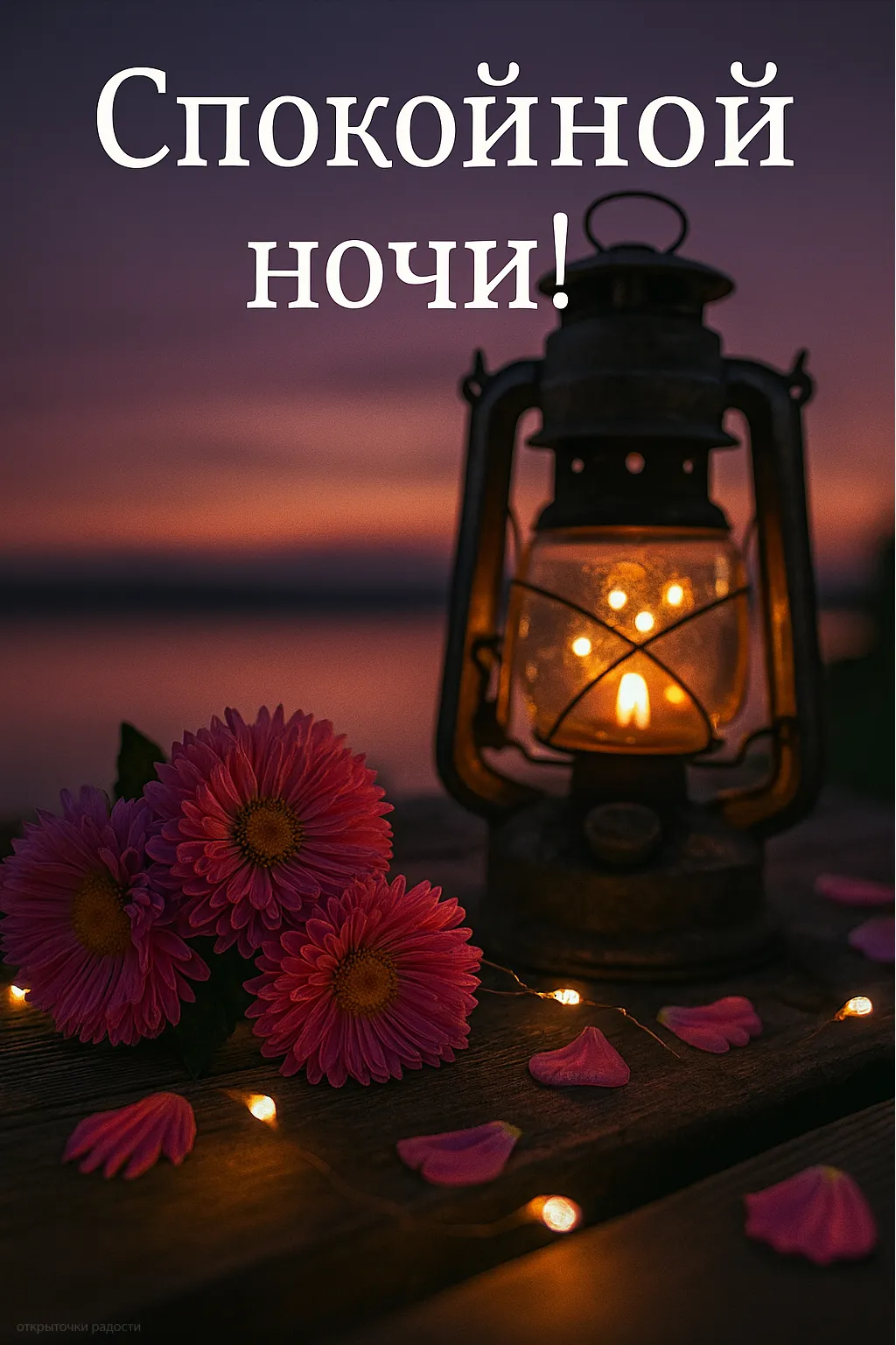 Открытка «Лёгких снов при свете фонаря»