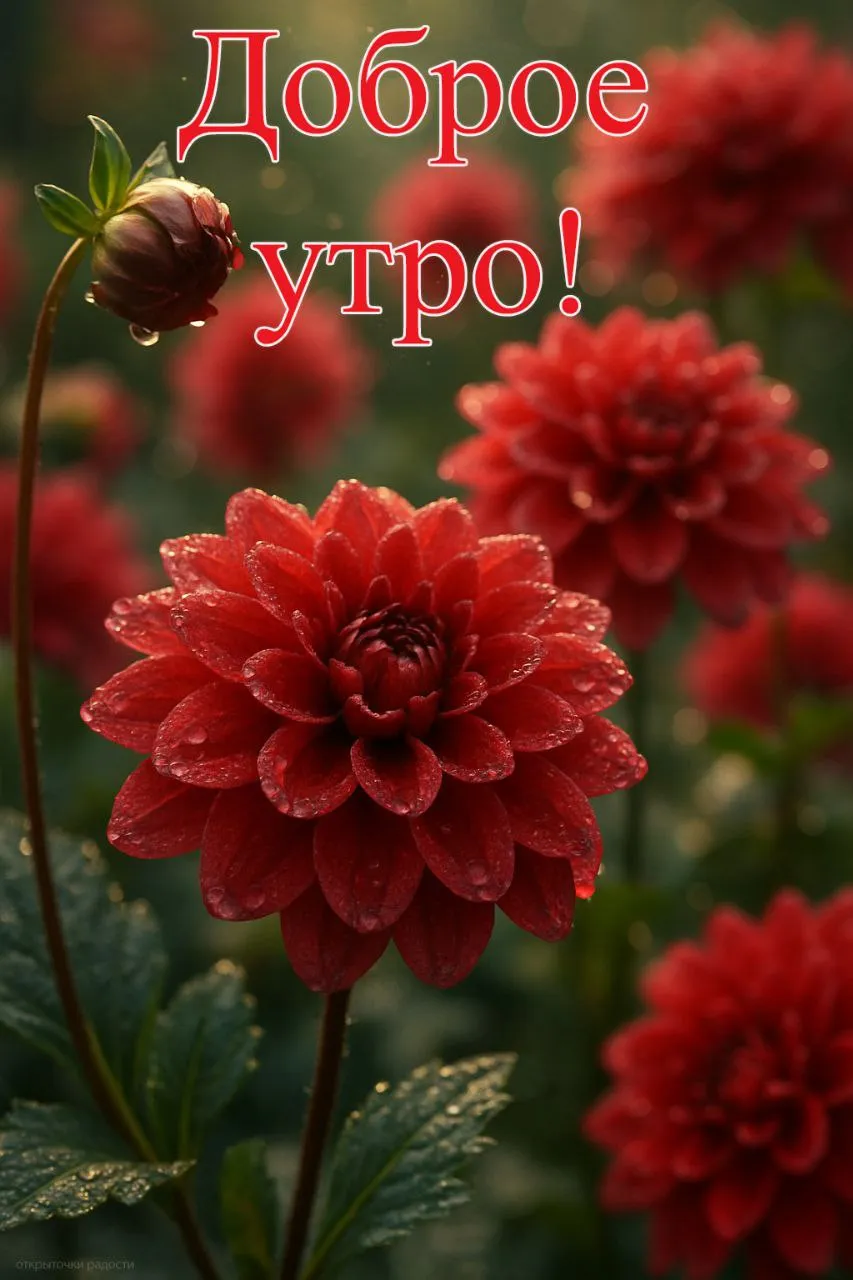 Открытка «Алые георгины»