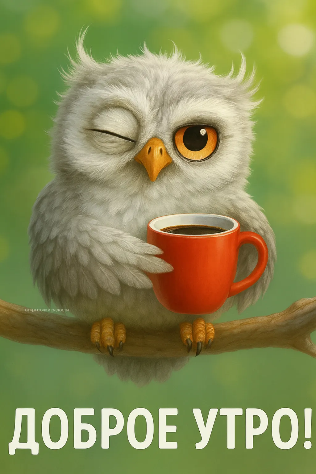 Открытка «☕ Открытка Совёнок с кофе»