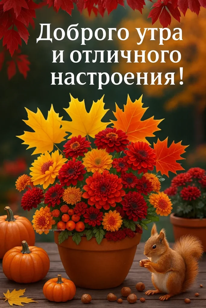 Открытка «Осенний букет и белочка»