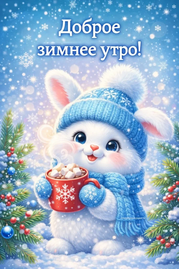 Открытка «Снежный завтрак зайчонка»