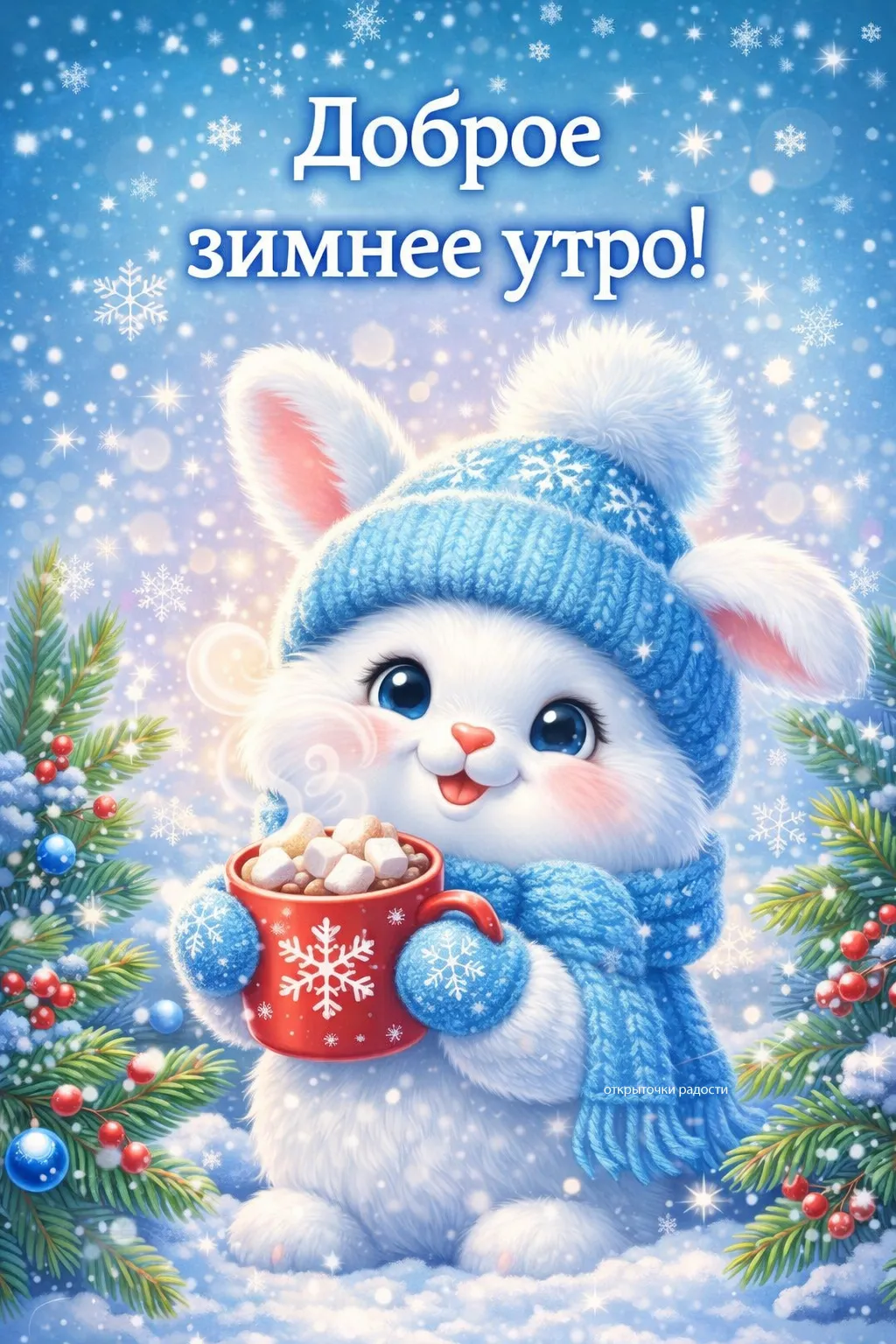 Открытка «Снежный завтрак зайчонка»