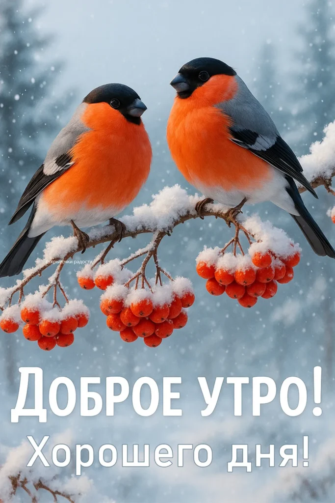 Открытка «Снегири на рябине»