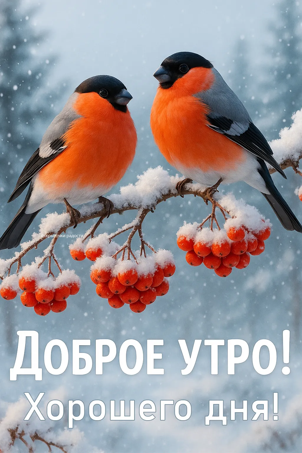 Открытка «Снегири на рябине»
