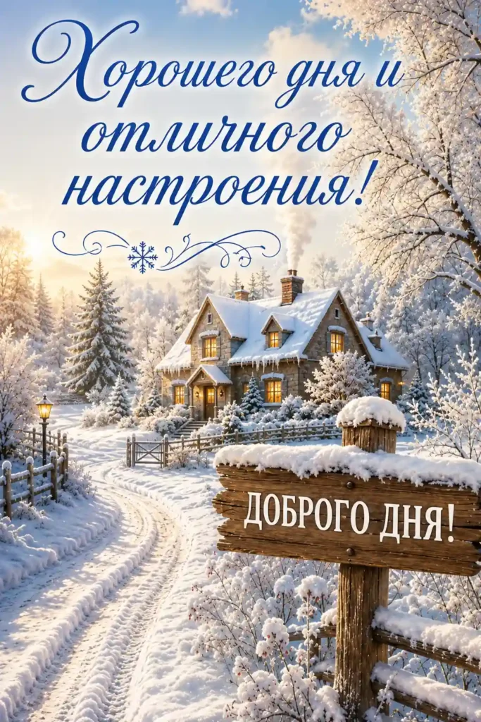 Открытка «Хорошего дня с зимним пейзажем»