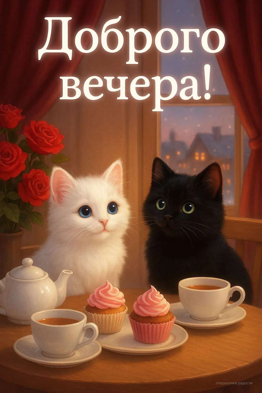 Открытка «Чаепитие с котиками»