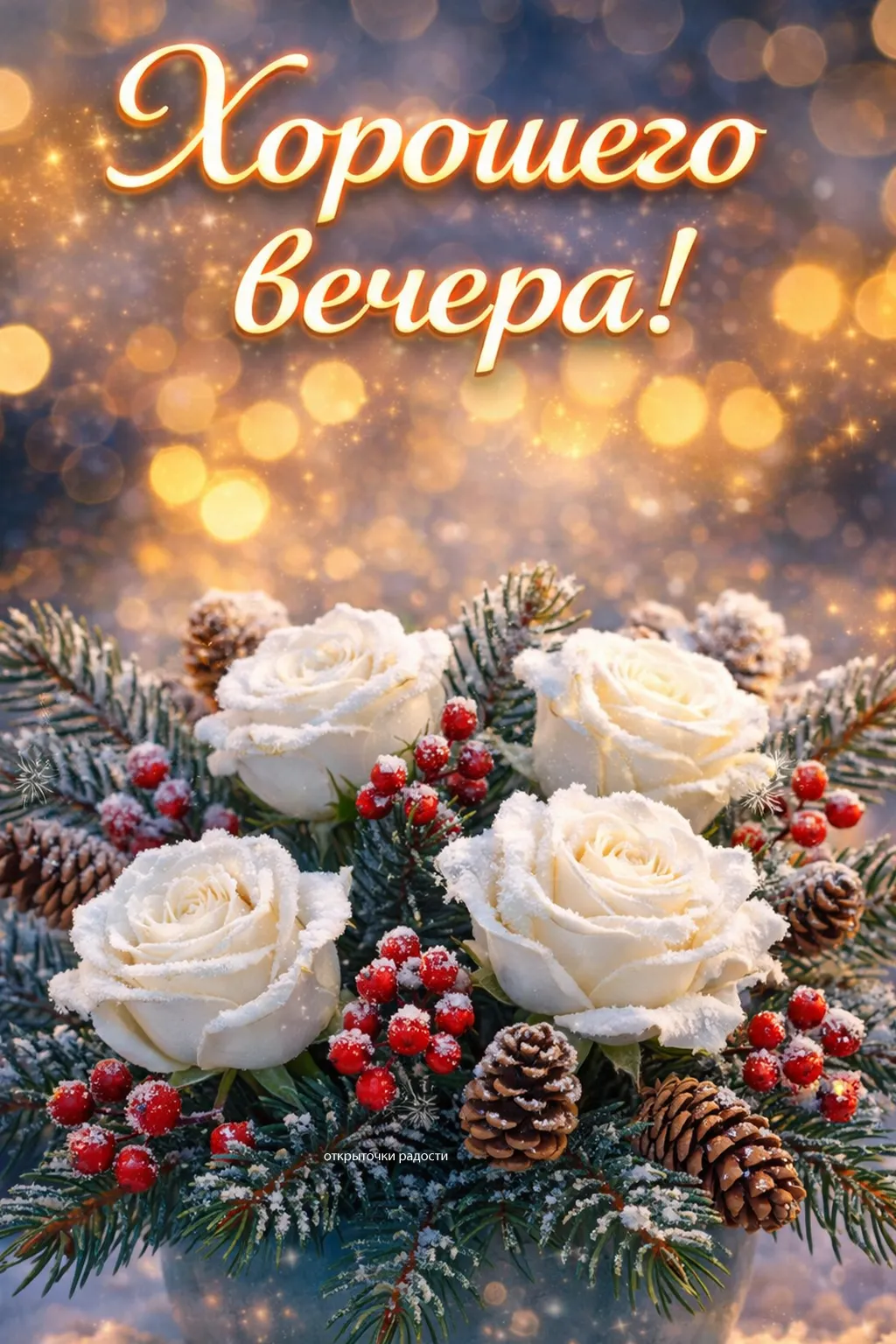 Открытка «Розы в инее: магия вечера»