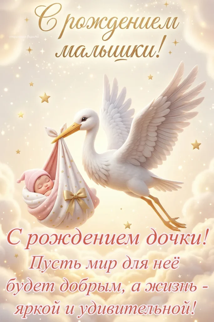 Открытка «Аист и малышка»