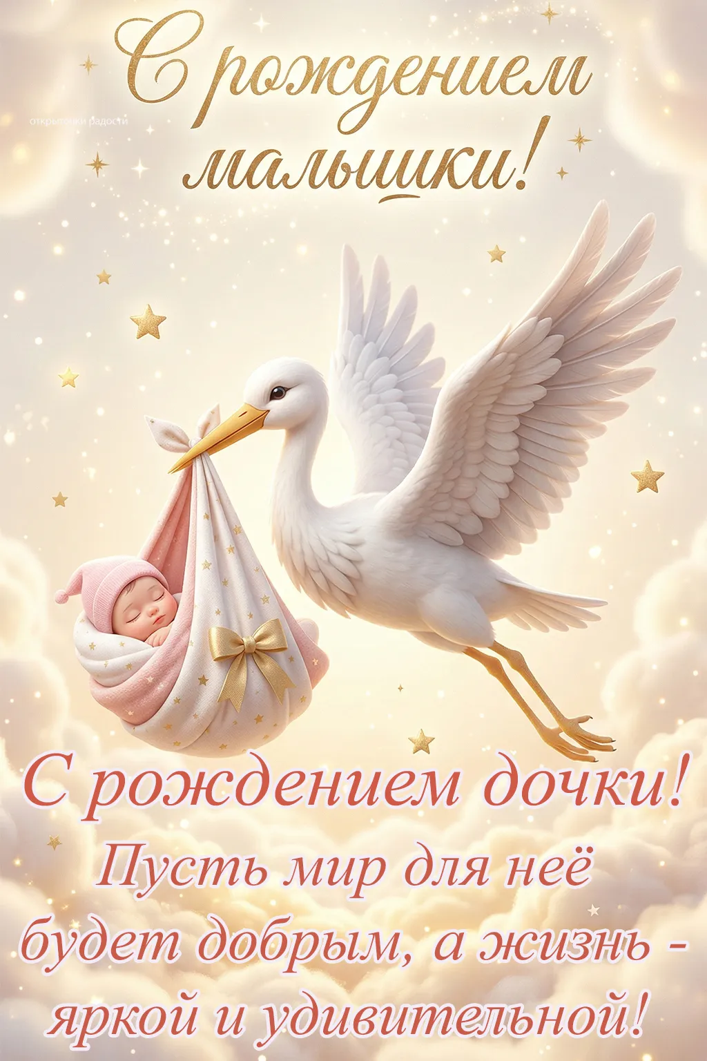 Открытка «Аист и малышка»
