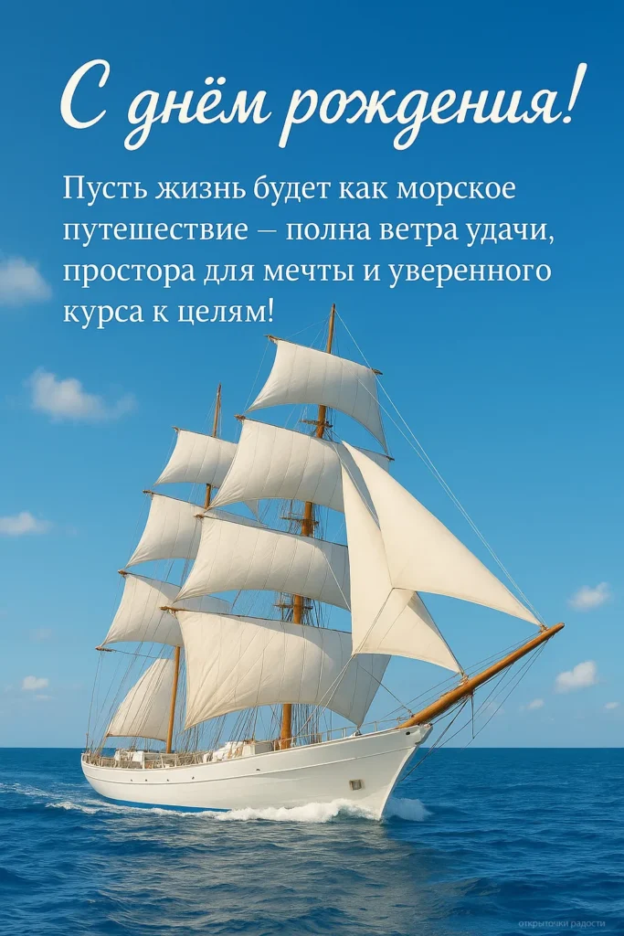 Открытка «С Днём рождения с парусником»