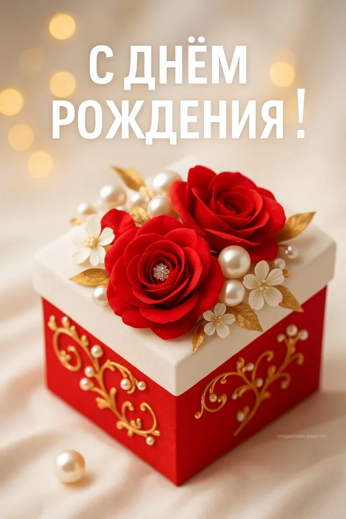 Открытка «С Днём рождения с красной подарочной коробкой»
