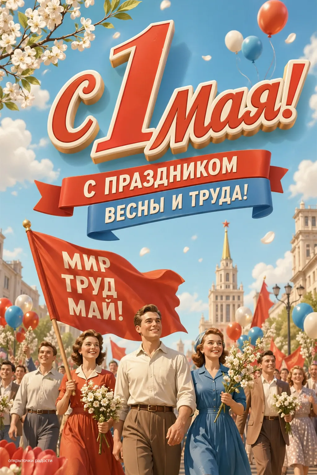 Открытка «Первомайское шествие: Мир, Труд, Май!»