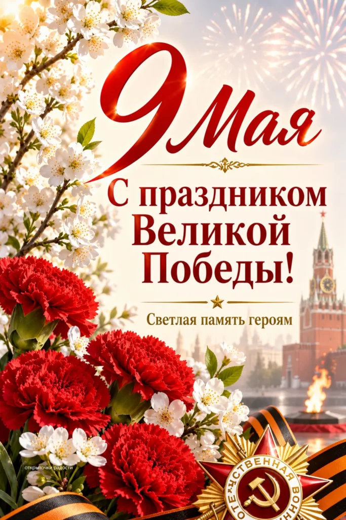 Открытка «Салют над Кремлем: открытка к 9 Мая»
