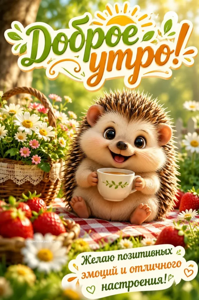 Открытка «Доброе утро с весёлым ёжиком»