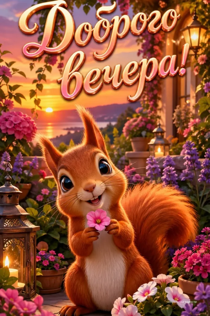 Открытка «Добрый вечер с белочкой»