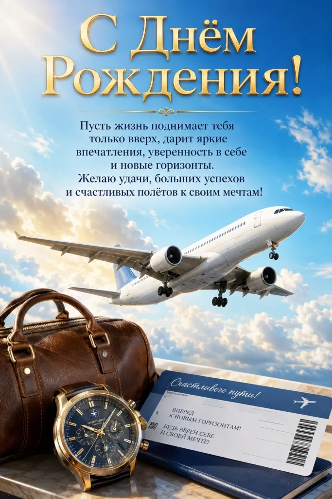 Открытка «С Днём рождения с самолётом»